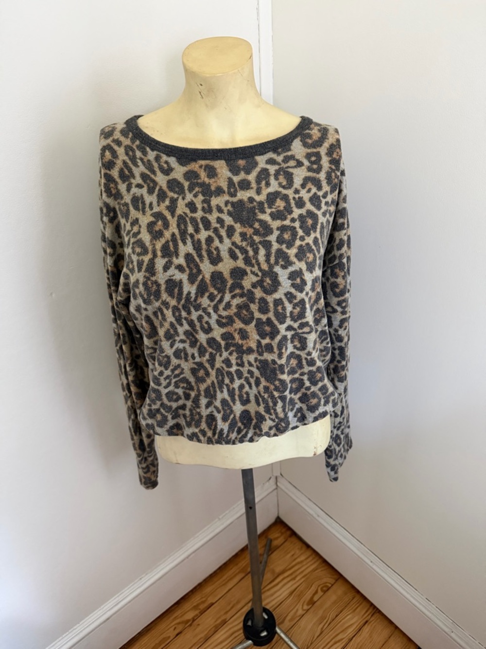 Caution To The Wind Leopard Print Scoop Neck Sweater - Brown & Black